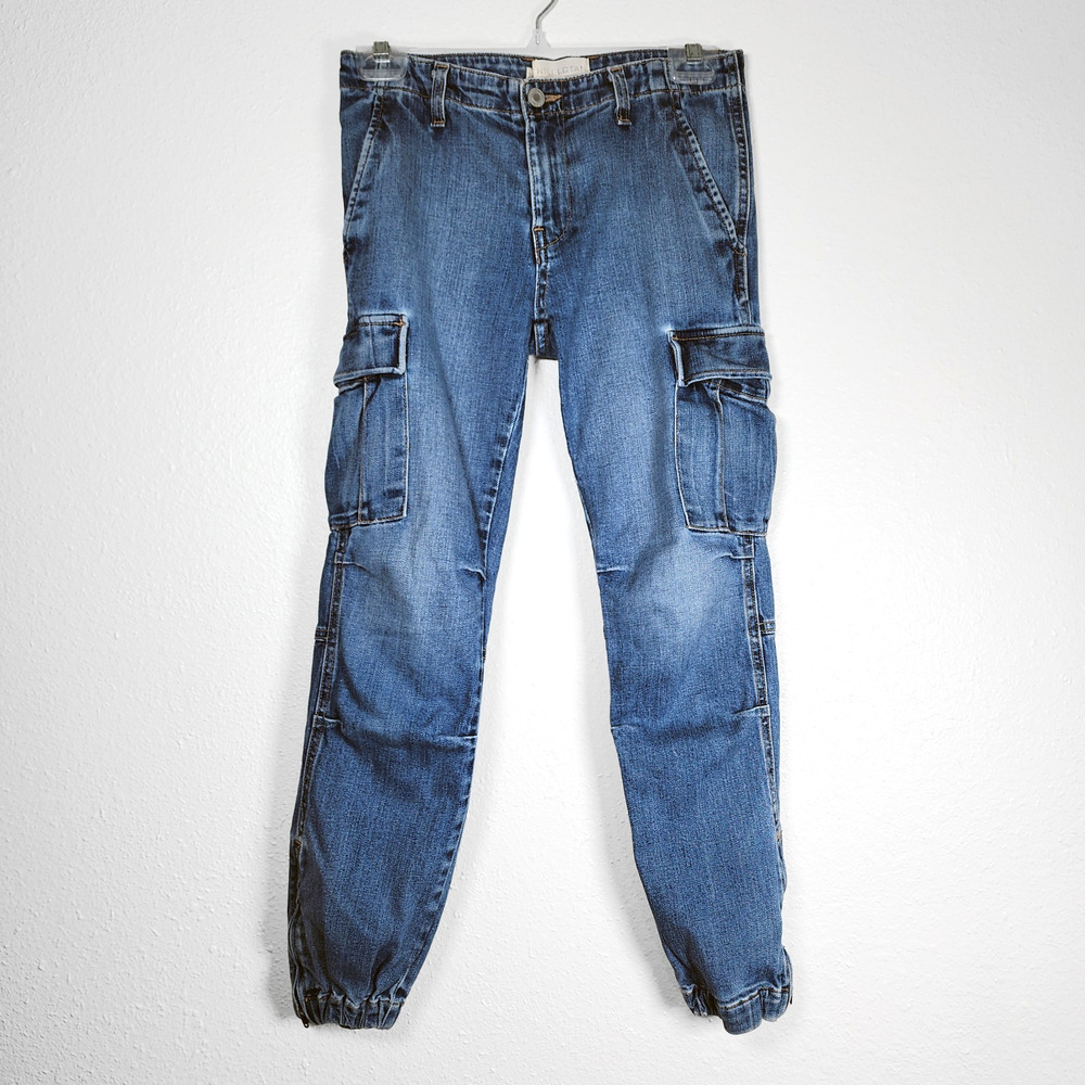 Nili Lotan French Military Cargo Jeans Blue Vintage Wash Denim Size 24 Waist 28"